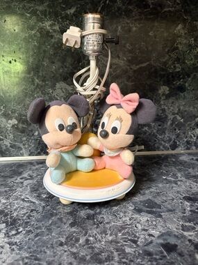 Vintage 1980s Mickey & Minnie Plush Lamp Base - Pink and Blue Kids Toy Decor